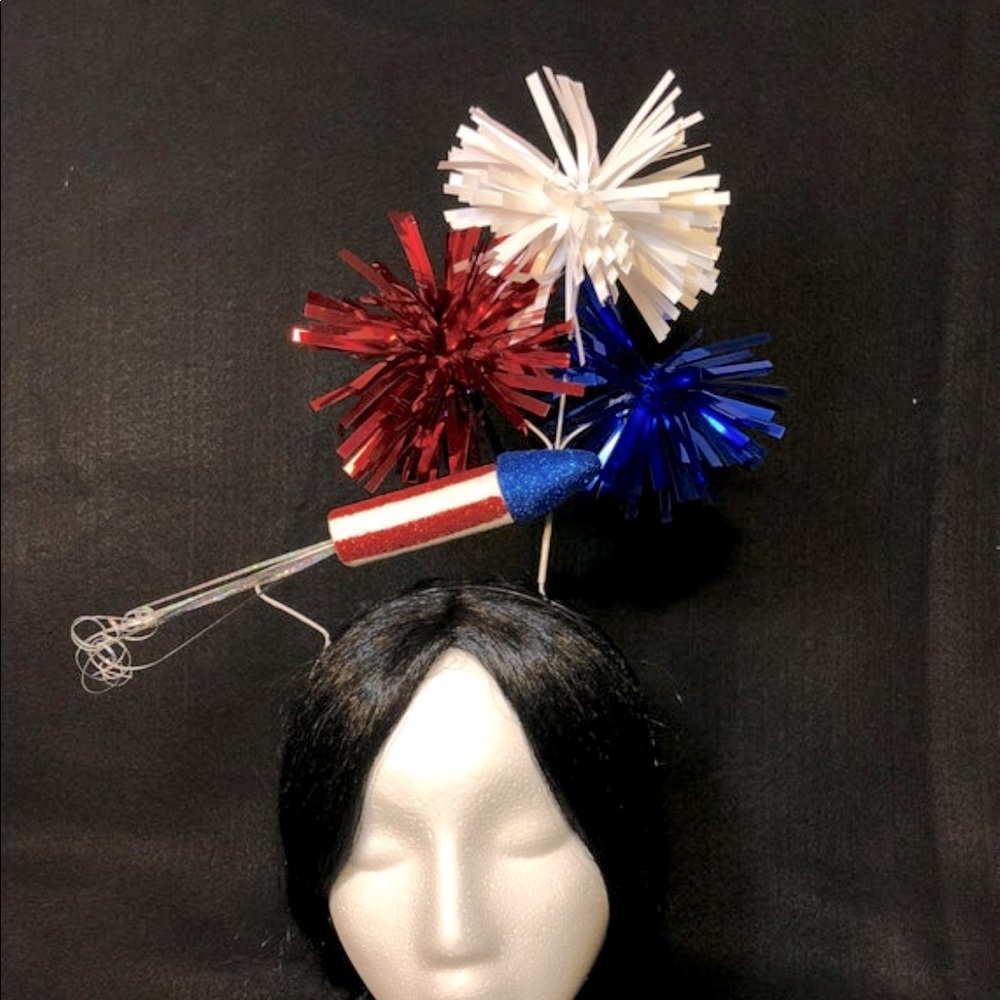 4th of July Horizontal Striped Red, White and Blue Rocket and Fireworks Headband